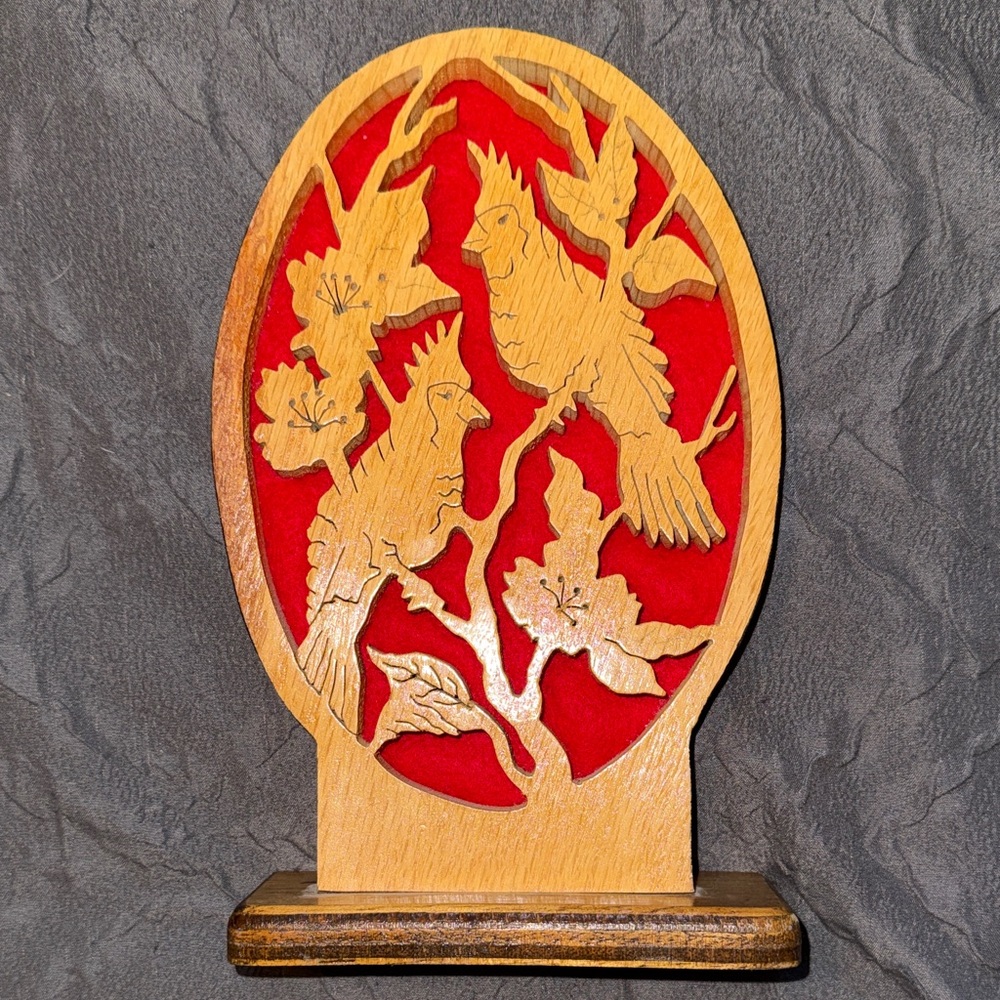 Vintage handmade wood cardinal bird cutout wall plaque